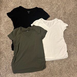 3 Pack of Women's Maternity V-Neck T-Shirts - Black, White, and Olive